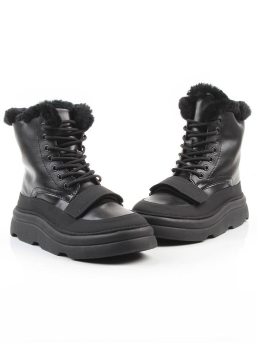 04-PAJ76-1Z BLACK Ботинки зимние женские (натуральная кожа, натуральный мех, 100% шерсть)