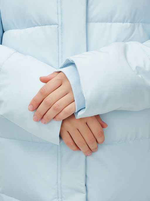 Пальто утепленное стеганное зимнее с капюшоном женское голубого цвета 9620Gl - Mtforce фото 11