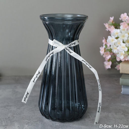 Ваза для цветов 22 см серая с лентой / WRD-147 /уп 30/ без индивидуальной упаковки - Галеонтрейд фото 4