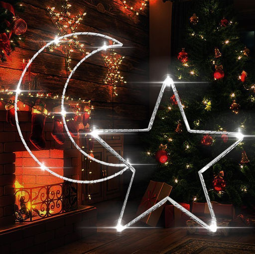 Гирлянда штора Роса -светлячкиЗвезда и луна  белое свечение ,7 режимов свечения ,8 фигур, 3х0.75м , - Family фото 2