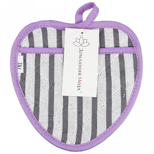 Прихватка с запахом 20х20см "Лайн-3", форма "Клубника", рогожка 171г/м2, хлопок 100%, наполнитель - ватин 280г/м2, на пластмассовом подвесе, "Домашняя мода" (Россия)