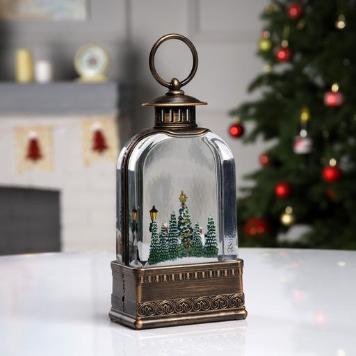 Светодиодная фигура «Фонарь с городом» 10.7×21.5×6.3 см, пластик, от батареек АААх3, USB, свечение тёплое белое