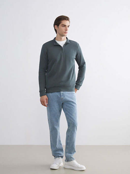 Dik Yaka Uzun Kollu Erkek Kal?n Sweatshirt
