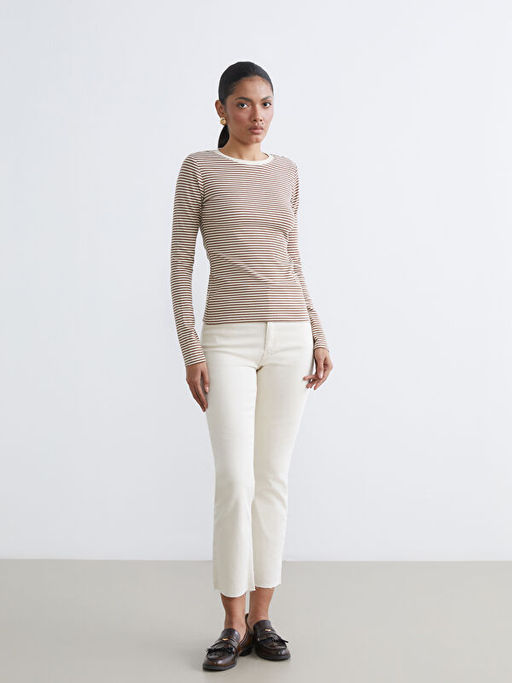 Bisiklet Yaka ?izgili Kad?n Body