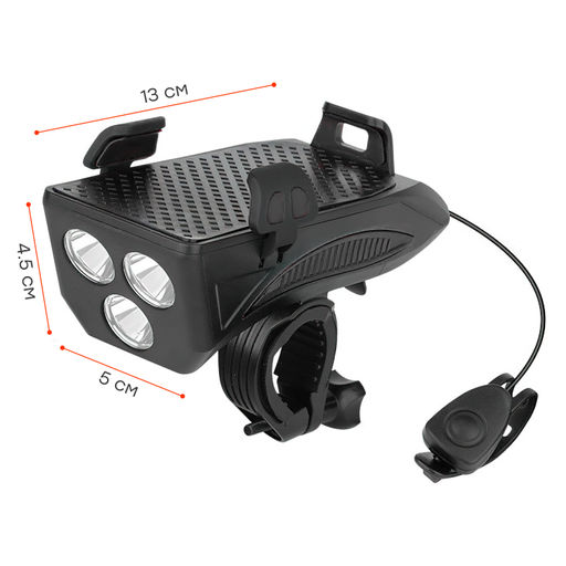 Фонарь передний COMIRON HOLDER ABS, IPX5; 3*T6 LED, 400lm 4800mAh USB индикатор заряда POWER BANK сигнал 130Дб крепление смартфона чёрный /уп 20/80/ - Галеонтрейд фото 17
