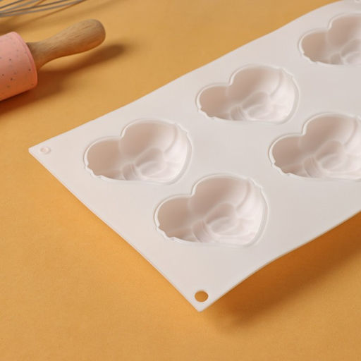 Форма для муссовых десертов и выпечки KONFINETTA Сердце с бантом, силикон, 19?17?6,5 см, 6 ячеек (7,1?6?2,5 см), цвет белый  фото 5