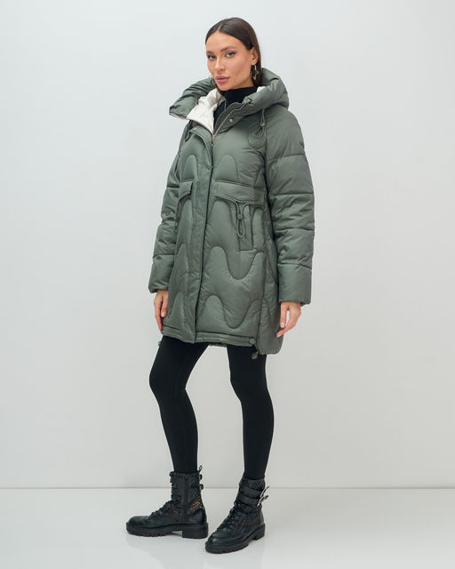 Куртка зимняя женская с капюшоном модная цвета хаки 7653Kh - Visdeer фото 3