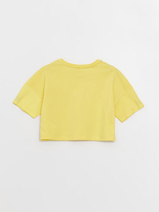 Bisiklet Yaka Bask?l? K?sa Kollu K?z ?ocuk Crop Ti??rt - Waikiki фото 3