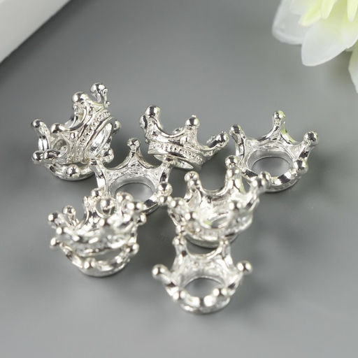Цена за 10 шт. Декор "Корона", цвет серебристый