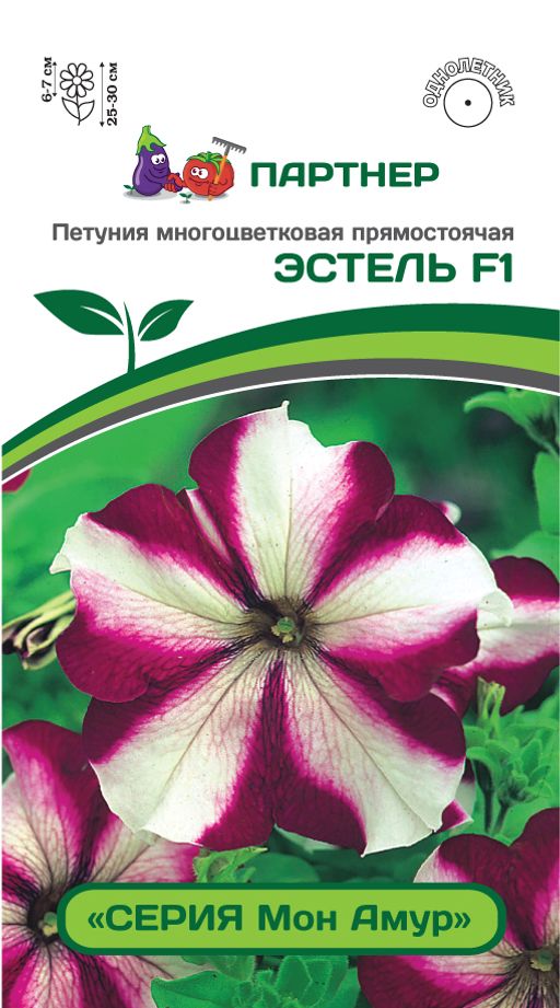 Петуния Мон Амур Эстель прямостоячая звезда бело-пурпурная