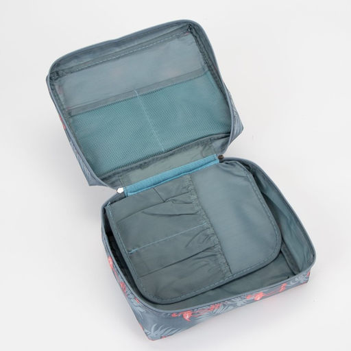 Косметичка - органайзер дорожная на молнии, с принтом Фламинго серая - Simaland фото 4