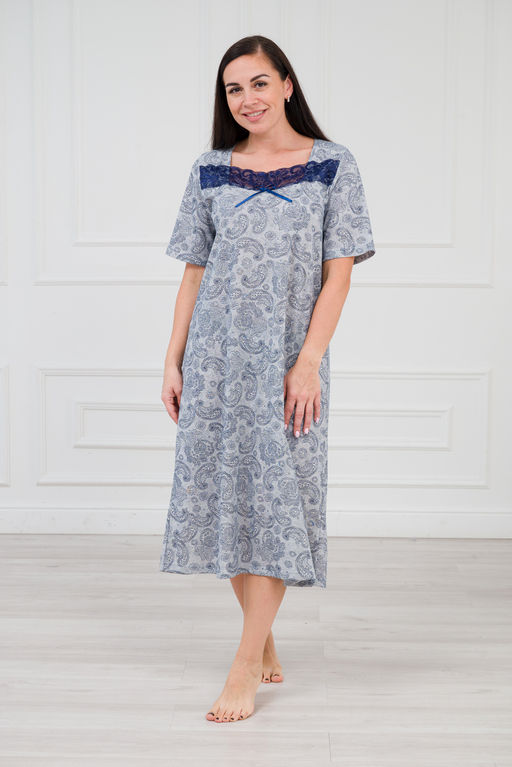 Ночная сорочка из кулирки Кружевница огурчик сине-васильковый - Амадэль фото 4