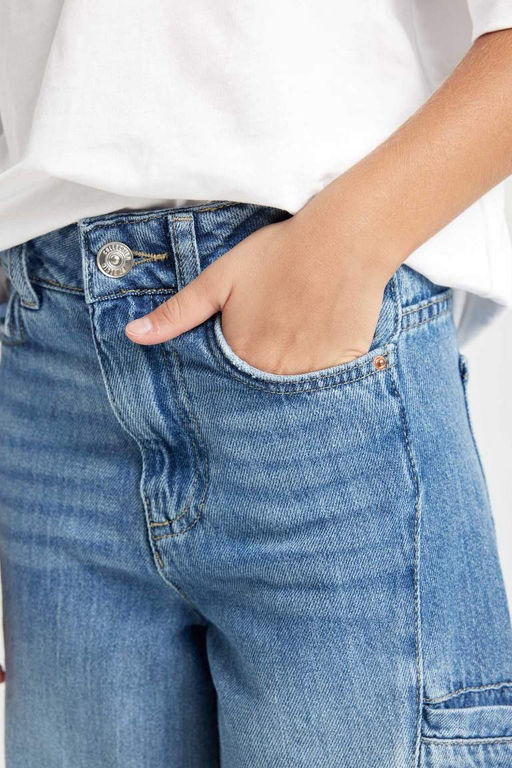 Широкие джинсовые брюки карго для девочек - Defacto фото 5