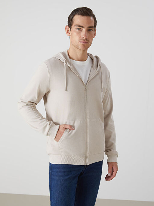 Kap??onlu Uzun Kollu Erkek Fermuarl? Sweatshirt