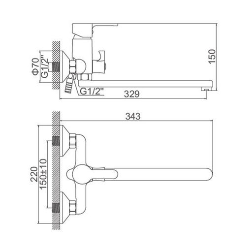 Смеситель для ванны Accoona A7167G, однорычажный, излив 300 мм, силумин, белый