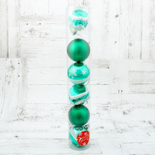 Ёлочные игрушки Домик, шары новогодние, набор 6 шт. (4 шара, 2 домика), 6 см, зелёный - Зимнее волшебство фото 3