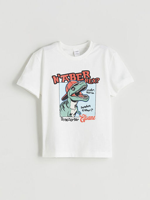 Bisiklet Yaka Dinozor Bask?l? Erkek ?ocuk Ti??rt