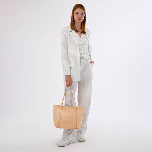 Сумка-шопер женская на молнии, размер 40×14×19 см, однотонная, бежевая