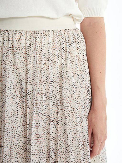 Beli Lastikli Desenli Pileli Kad?n Etek