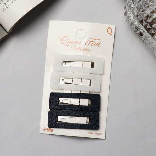 Цена за 6 шт. Невидимки для волос «Флоренс», набор 4 шт., геометрия, 5 см, чёрно-белые