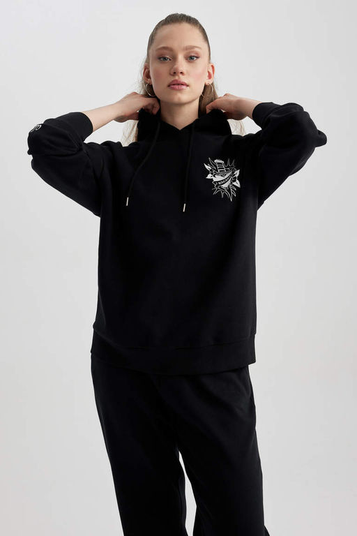 Толстовка из плотной ткани с капюшоном и принтом Cool Oversize - Defacto фото 4