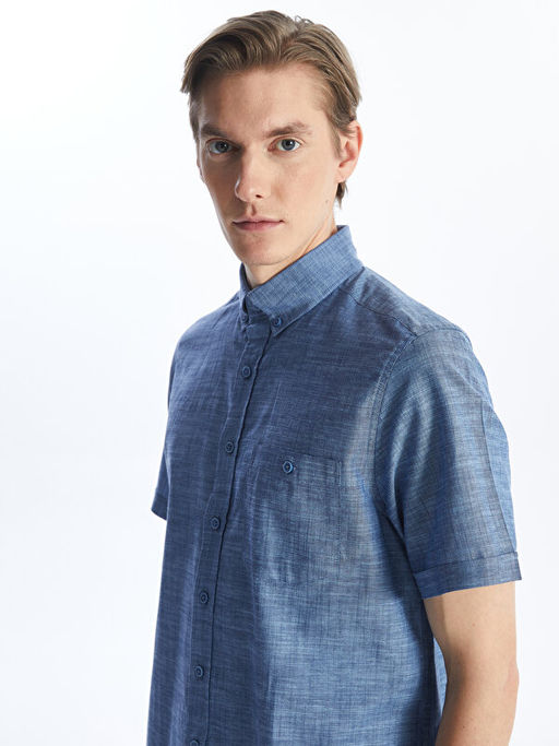 Regular Fit Keten Kar???ml? Erkek G?mlek