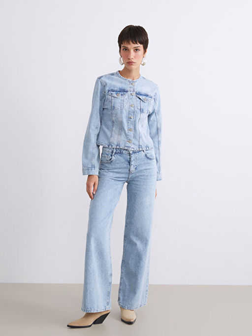 Bisiklet Yaka Kad?n Jean Ceket