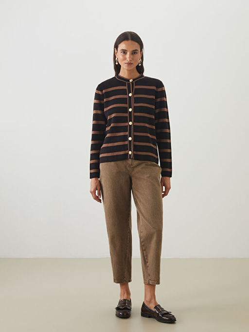 Bisiklet Yaka ?izgili Kad?n Triko H?rka