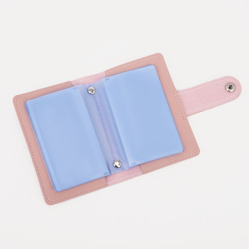 Визитница на кнопке, 26 карт, однотонная, розовая