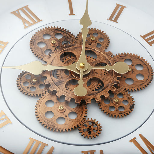 Часы настенные Империя д37,7-45,8см, h7см, циферблат Шестеренки вращающиеся, белый/потертое золото; цифры римские, потертое золото; корпус пластик, белый, полоски золотого цвета; в лотке (Китай) - Домашняя мода фото 4