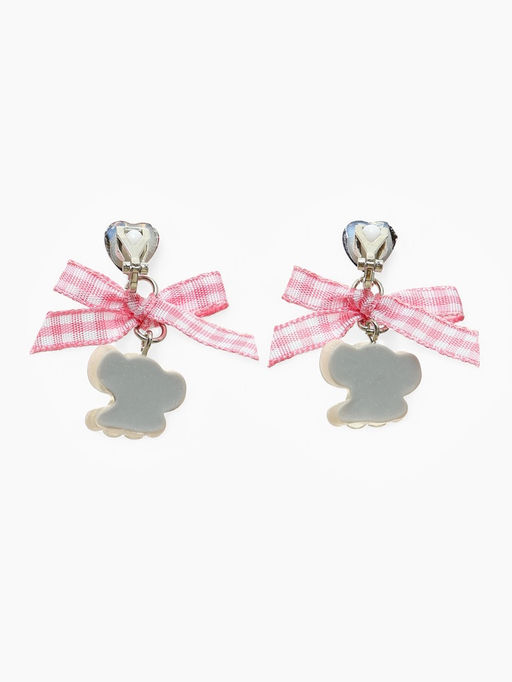 Серьги-клипсы детские Выбражулька «Слон», с бантом клетка и кристаллом сердце, цветные