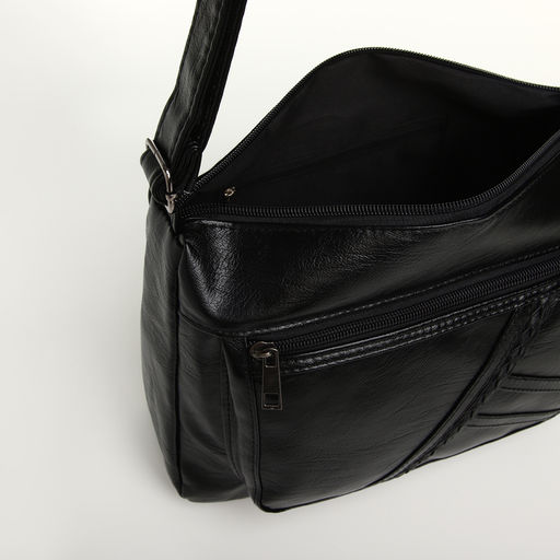 Сумка кросс-боди женская, большого размера, на молнии, 28×10×20 см, чёрная