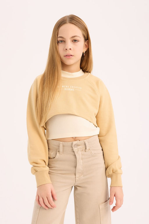 Bisiklet Yaka Bask_l_ 2li Sweatshirt K_z _ocuk - Defacto фото 3