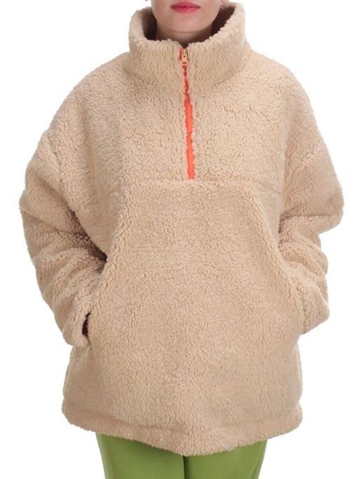 2568 BEIGE Кофта плюшевая женская Тедди на синтепоне (50 гр. синтепон)