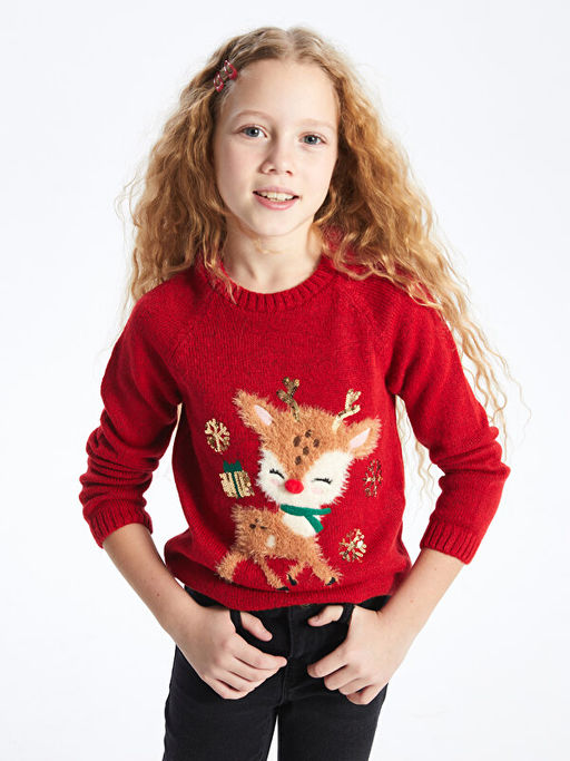 Bisiklet Yaka Y?lba?? Temal? Uzun Kollu K?z ?ocuk Triko Kazak - Waikiki фото 3