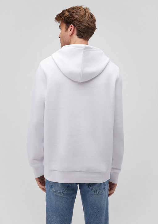 Kapusonlu Bask?l? Beyaz Sweatshirt - Mavi фото 4