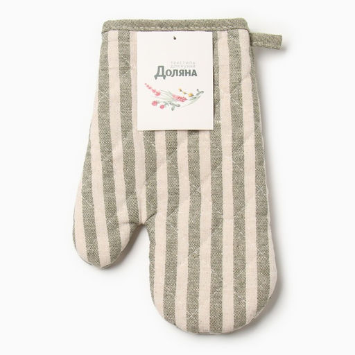 Варежка-прихватка Доляна Полоса цв.зеленый 25х17см,50% п/э 50% хл  фото 4
