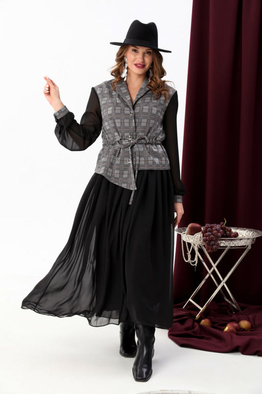 Платье NIKVA н900-4 серая клетка+чёрный фото 3