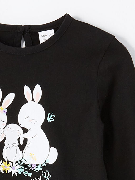 Bisiklet Yaka Bask?l? K?z ?ocuk Ti??rt - Waikiki фото 3