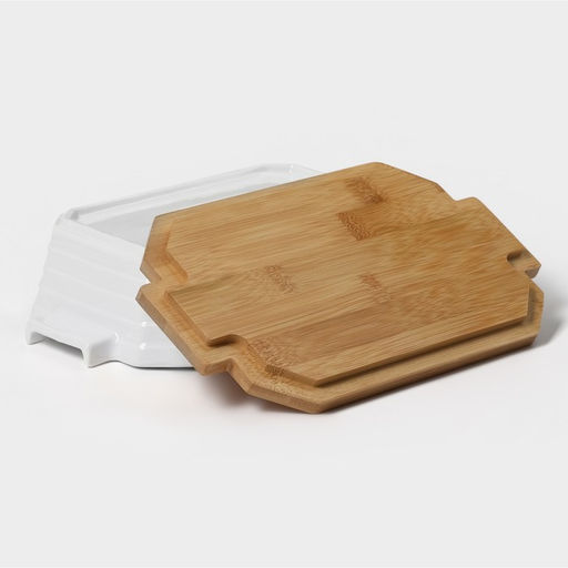 Форма для запекания BellaTenero, 1 л, 25.614.96.2 см, с бамбуковой крышкой, керамика, белая  фото 9