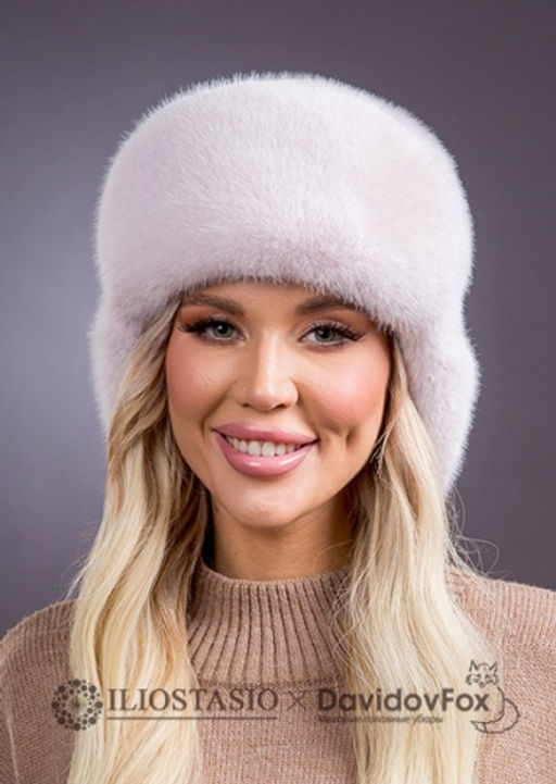 Шапка Ушанка экомех розовый жемчуг