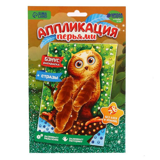 Цена за 2 шт. Аппликации перьями и стразами «Совёнок»