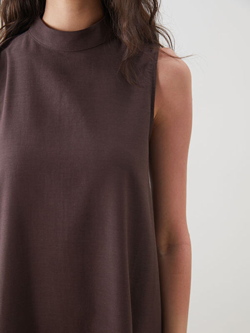 Dik Yaka A Kesim Keten Kar???ml? Elbise