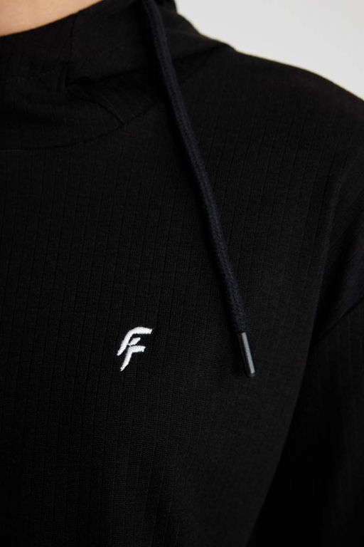 DeFactoFit Футболка стандартного кроя с капюшоном и вышивкой в рубчик с длинными рукавами  фото 5