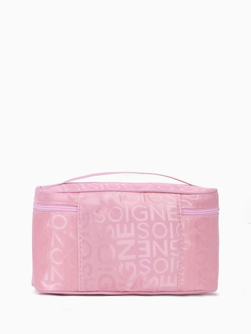 Косметичка-сундучок на молнии, на подкладке, с ручкой, зеркалом, с буквами, розовая