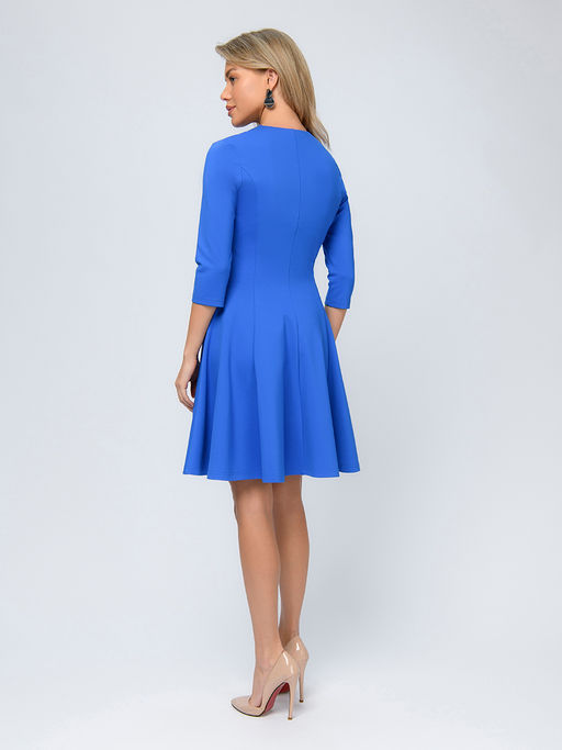 Платье синего цвета длины мини с рукавами 3/4 - 1001dress фото 3