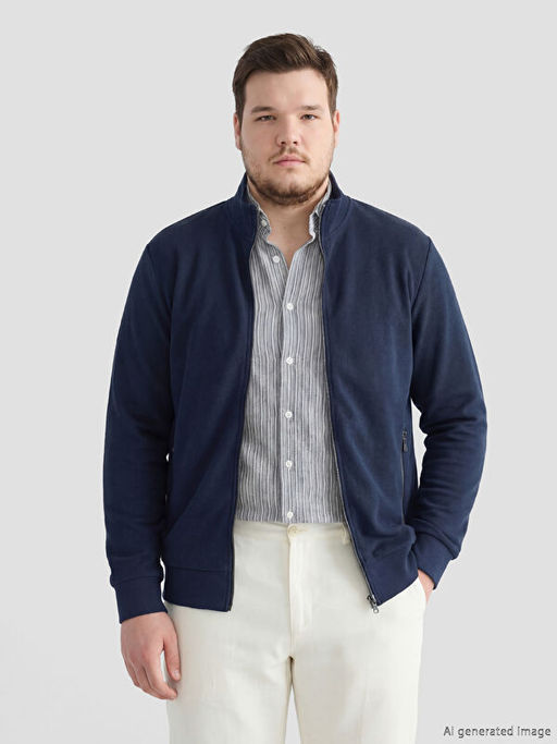 Standart Kal?p Dik Yaka Erkek Fermuarl? Sweatshirt