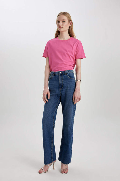 Базовая футболка из чесаного хлопка с короткими рукавами и круглым вырезом стандартного кроя - Defacto фото 2