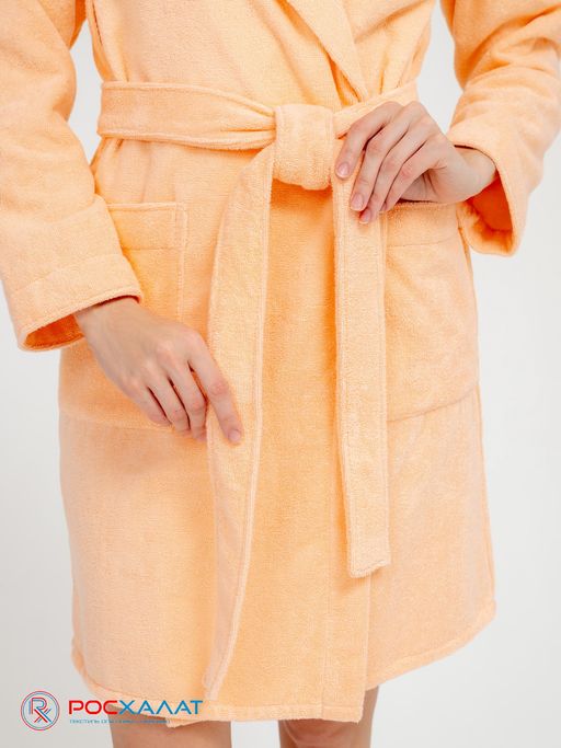 Махровый женский укороченный халат с капюшоном Персиковый МЗ-01 (32)