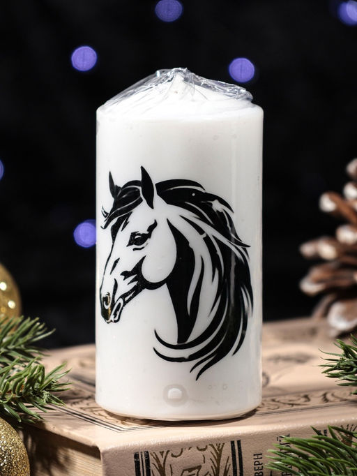 Свеча-цилиндр с накаткой «Лошадь в профиль», 50×100 мм, белая